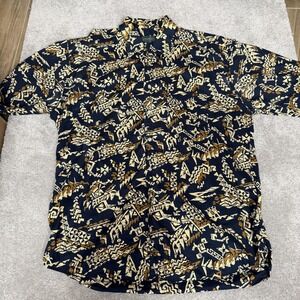 Gitman Bros Shirt Mens Large Blue Geometric Print Button Front Short Sleeve